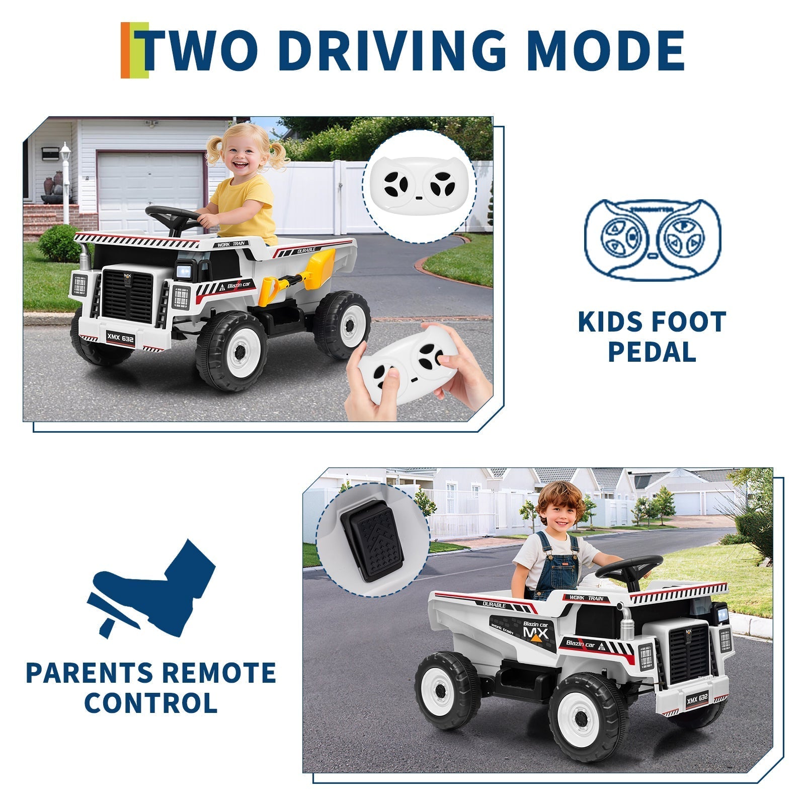 Garvee Ride - P Series: 12V Kids Ride On Dump Truck Electric Car Toy with Remote Control, Auto Dump Bed & Shovel, 12V Battery, LED Lights, Music, for Toddlers Outdoor Play