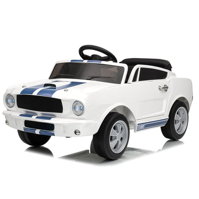 Garvee Ride - P Series: 12V Kids Ride On Car Shelby GT350 Replica with Remote Control, LED Lights, USB Port, Music, Safety Harness, White for Outdoor Fun