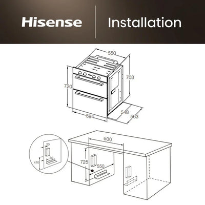Hisense Hi6 BUD714221CX 54/38L Built Under Electric Double Oven Stainless Steel - A Rated