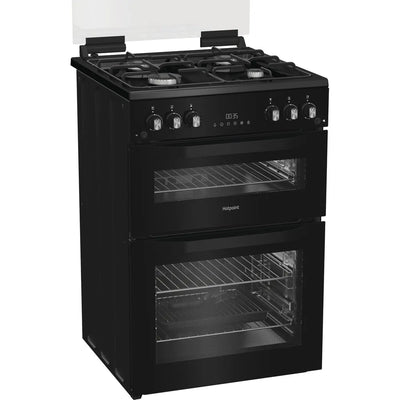 Hotpoint HDG6GDCB1 60cm Gas Double Cooker with Glass Lid Black
