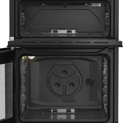 Hotpoint HTG6GDCB1 60cm Gas Twin Cooker with Glass Lid Black