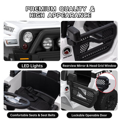 Garvee Ride - P Series: 12V Kids Ride On Truck Car w/Parent Remote Control, Spring Suspension, Led Lights,3 Speed Adjustable, Kids Gift for Boys and Girls - White