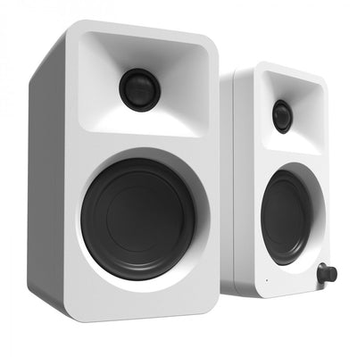 Kanto ORA 100W Powered Reference Desktop Speakers with Bluetooth & SE2 Speaker Stands Package White
