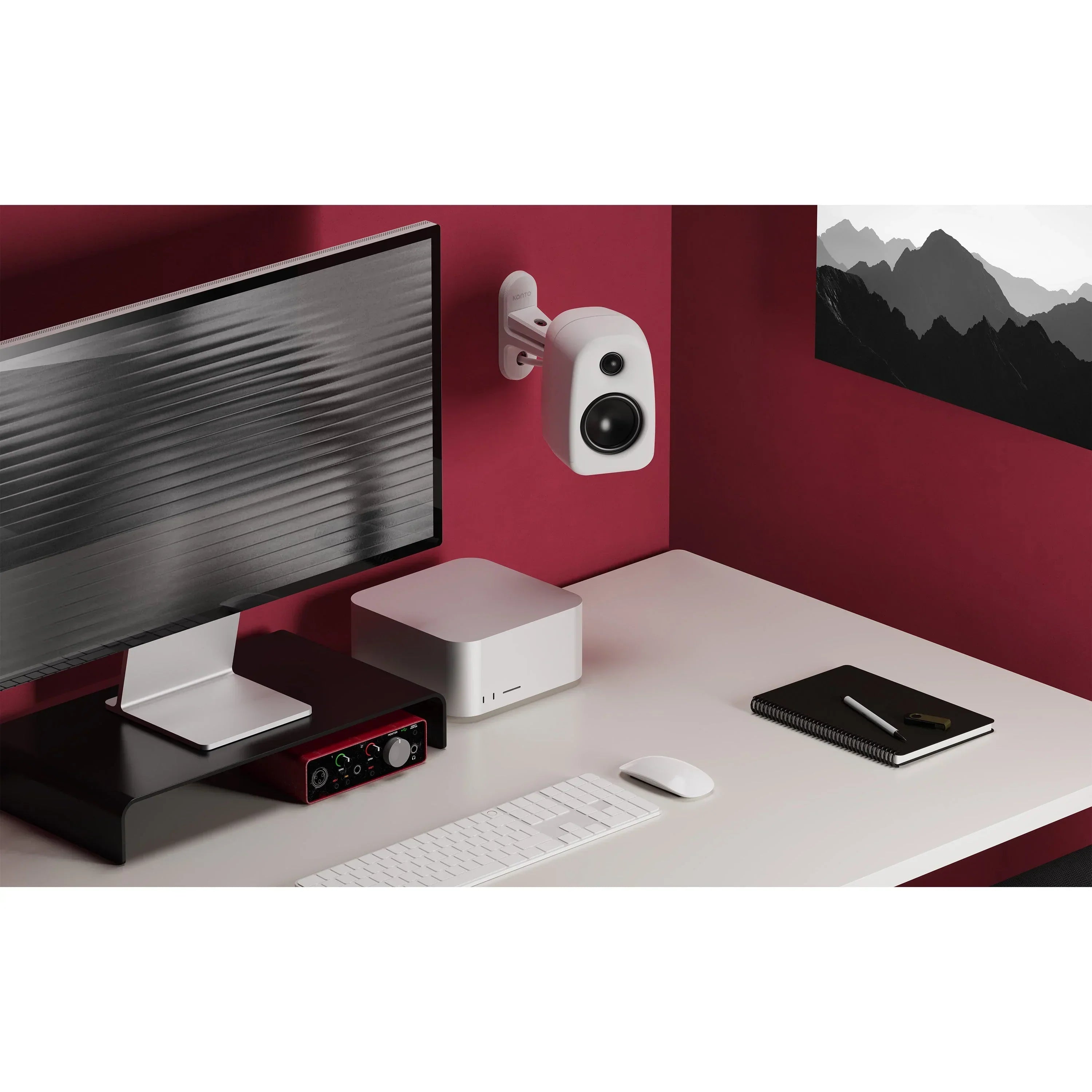 Kanto UKI 100W Bluetooth Desktop Speakers With SPW3 Universal Speaker Wall Mount Blue