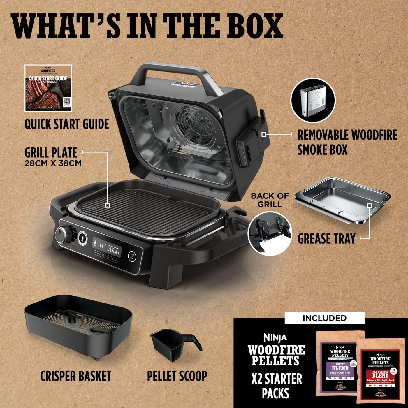 Ninja OG701UK Woodfire Electric BBQ Grill and Smoker