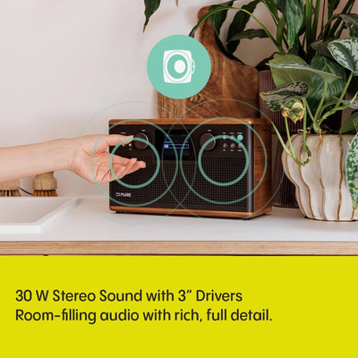 Pure Classic H6 DAB DAB+ FM Stereo Digital Radio with Bluetooth - Coffee Brown Walnut