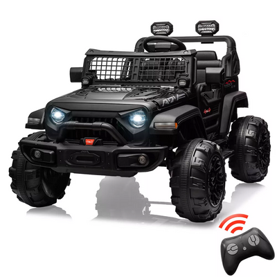 Garvee Ride - P Series: 2 Seaters Kids Ride On Truck With Remote Control,20“ Large Seat Ride On Car for Toddlers, 24V 9AH Electric Vehicle Car With Led Light,Large Storage Space, Bottle Holder,Music, Horn for 3-8 Years,Black