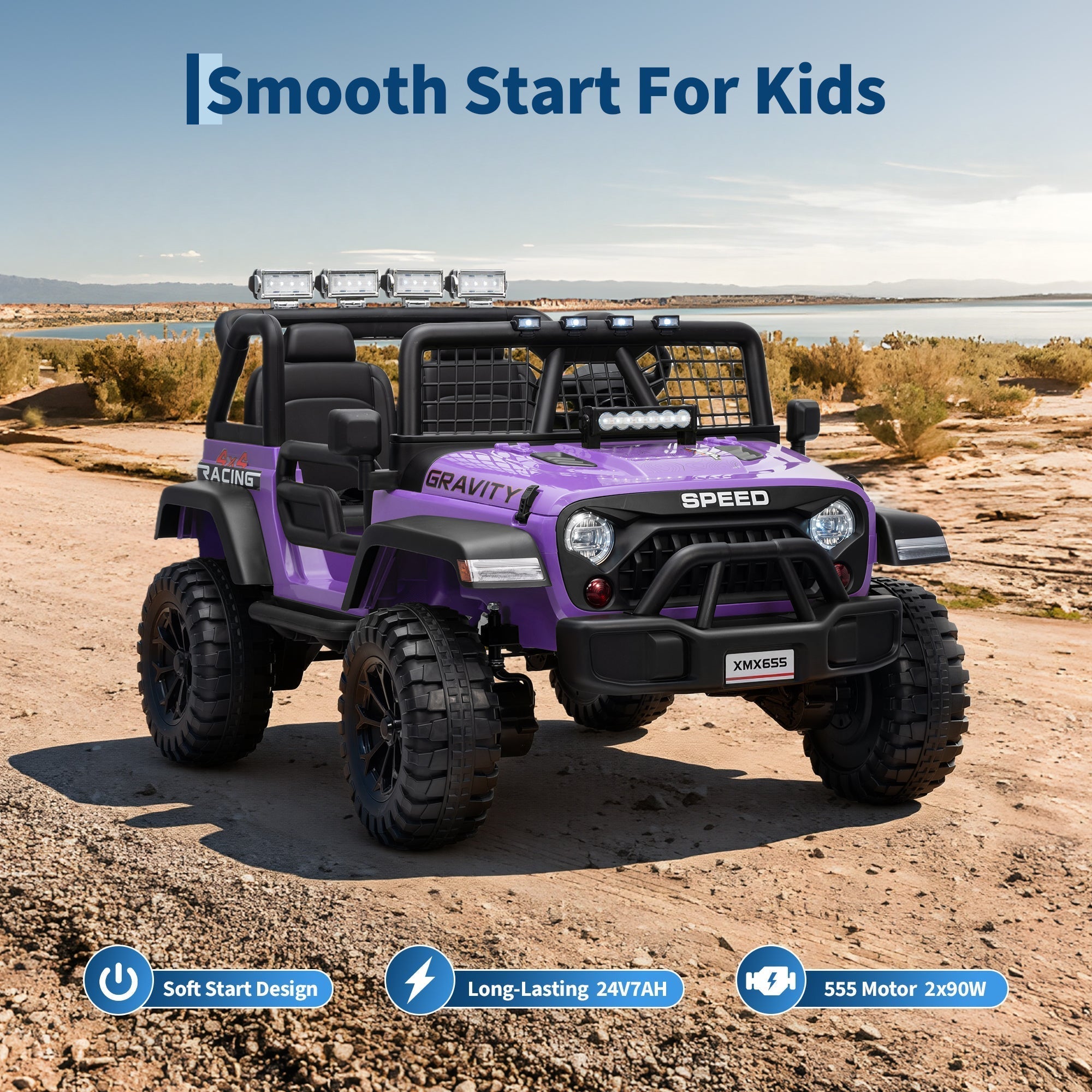 Garvee Ride - P Series: 2 Seater Ride On Car for Kids, 24V Electric Truck with Parent Remote Control, Spring Suspension, 2 Speeds, LED Headlight & Music Player, Kids Electric Vehicle for Aged 3-8 Years