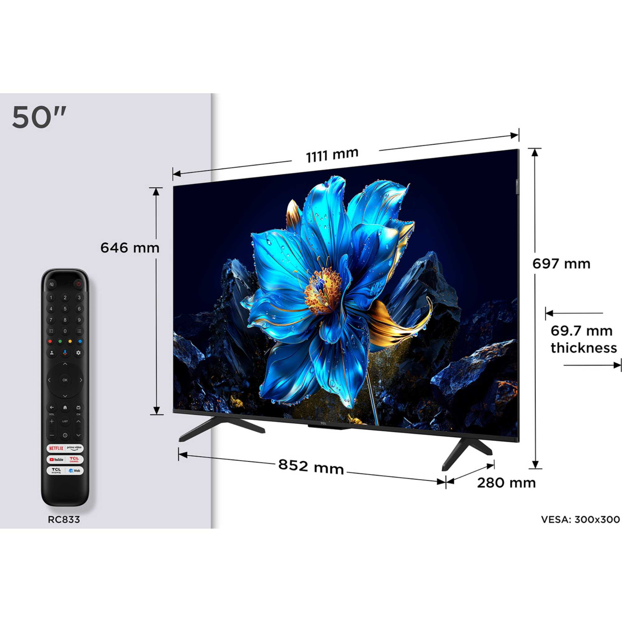 TCL 50P7K-UK 50 Inch P7K 4K QLED Ultra HD HDR Direct LED Smart Google TV