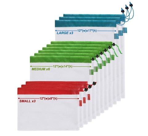 Sacs réutilisables pour fruits et légumes 12 pièces